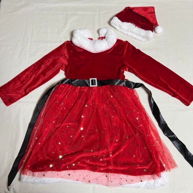 クリスマス 130 女の子 サンタ ワンピース セット クリスマスコス キッズ/ベビー/マタニティのキッズ服女の子用(90cm~)(ワンピース)の商品写真