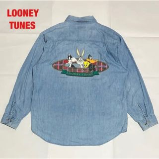 LOONEY TUNES　ルーニーチューンズ　デニムシャツ　刺繍デザイン　90s(シャツ)