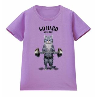 【筋トレ グレー 猫 ねこ ネコ】ダンベル Tシャツ メンズ レディース 半袖(Tシャツ(半袖/袖なし))