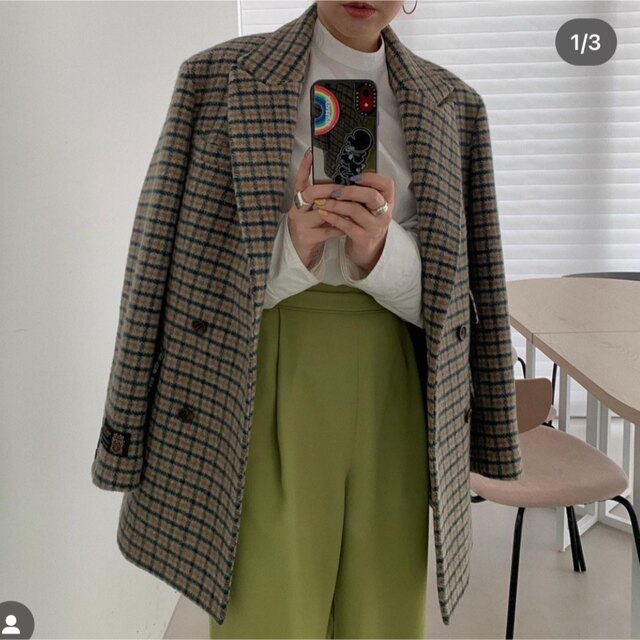 レディースcheck eco wool big jacket