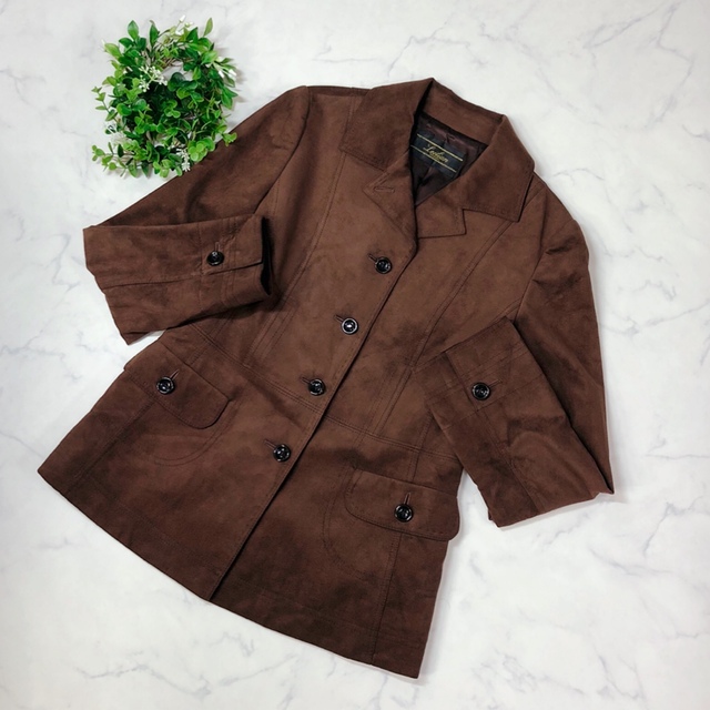 レリアンのスエード調のブラウン色ジャケットコート（9号）