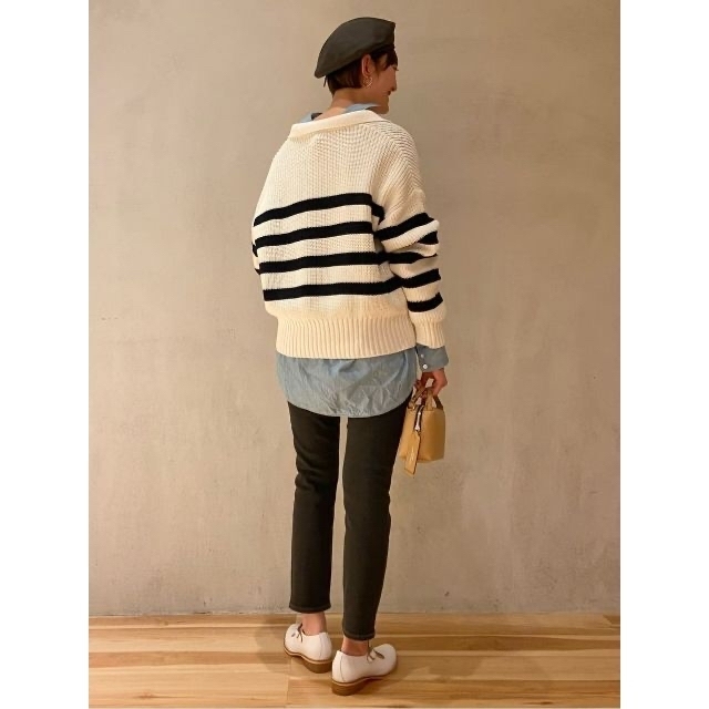OUTERKNOWN ボーダーニット ベージュ×ブラウン