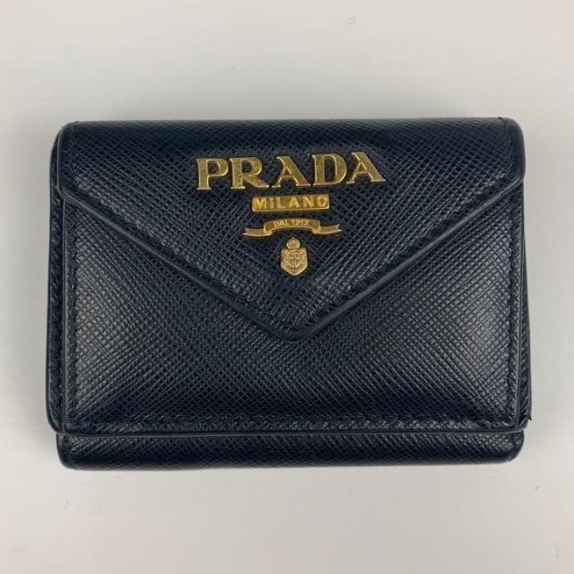 美品✨ PRADA 三つ折り財布 サフィアーノ コンパクトウォレット ブラック