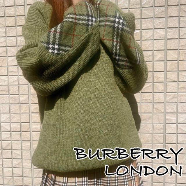 極美品✨ バーバリーロンドン グリーン ニット ノバチェック セーター