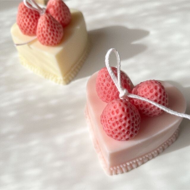 🏷 heart lace cake candle | pink ハンドメイドのインテリア/家具(アロマ/キャンドル)の商品写真