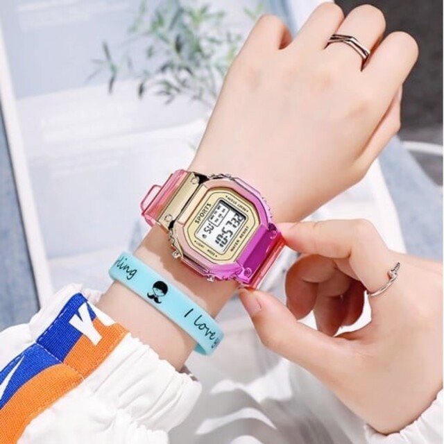 多機能 デジタル 腕時計 原宿系 韓国オルチャン グラデーション ピンク