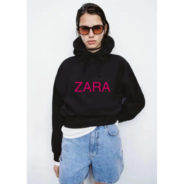 ZARA(ザラ)の新品 ZARA ザラ ベーシック フーディ パーカー裏起毛 ブラック 黒 Ｌ レディースのトップス(パーカー)の商品写真