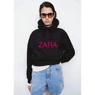 ザラ(ZARA)の新品 ZARA ザラ ベーシック フーディ パーカー裏起毛 ブラック 黒 Ｌ(パーカー)