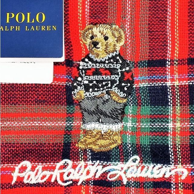 POLO RALPH LAUREN(ポロラルフローレン)のポロベア「フェアアイルセーター柄」ラルフタオルハンカチ1700円赤白タータン地 レディースのファッション小物(バンダナ/スカーフ)の商品写真