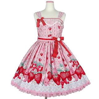 アンジェリックプリティー(Angelic Pretty)のlittle bunny strawberry ピンクセット(ひざ丈ワンピース)