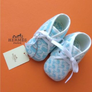 エルメス HERMES パスパス パンダ ストライプ baby キッズ プレゼント 赤ちゃん ベビーシューズ 靴 ベビーシューズ キャンバス ブルー 未使用