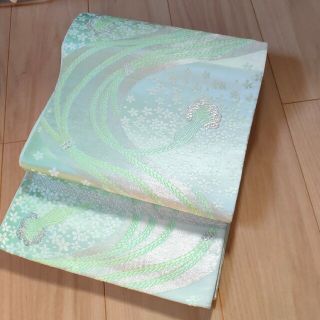 袋帯　ミントグリーン　訪問着　振袖　銀刺繍(帯)