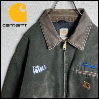 カーハート(carhartt)の【USA製】カーハート　企業ロゴ　革ロゴ　デトロイトジャケット　モスグリーン(ブルゾン)