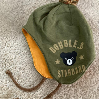ダブルビー(DOUBLE.B)のミキハウスダブルB帽子キャップカーキM耳当て付きシャツパンツマフラー手袋(帽子)