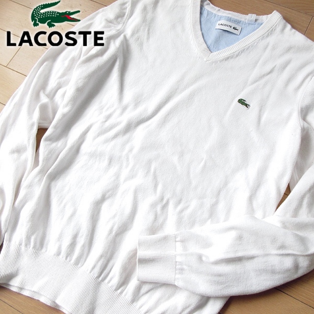 LACOSTE(ラコステ)の美品 fr3 usS ラコステ メンズ 長袖ニット ホワイト メンズのトップス(ニット/セーター)の商品写真