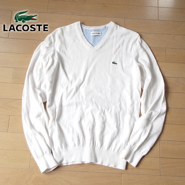 LACOSTE(ラコステ)の美品 fr3 usS ラコステ メンズ 長袖ニット ホワイト メンズのトップス(ニット/セーター)の商品写真