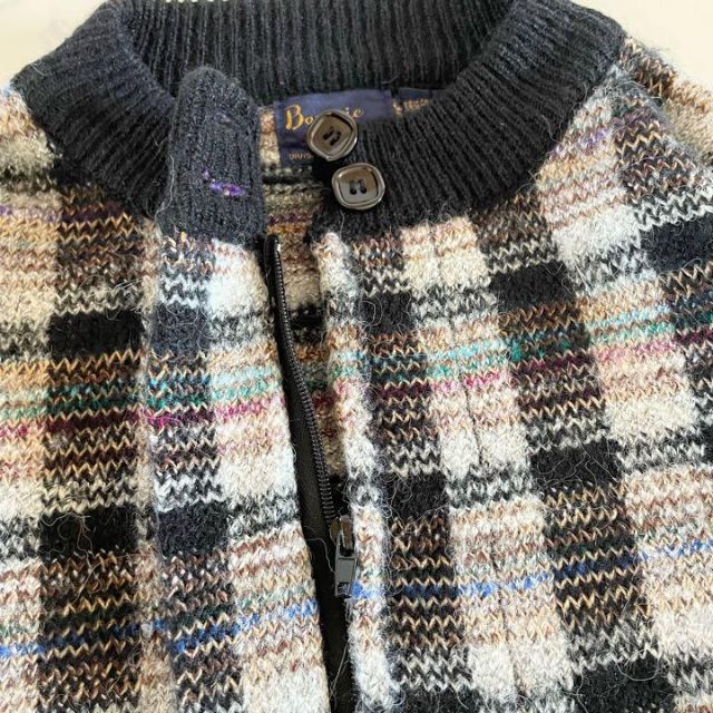美品】サイズ38 ニット ジャケット チェック柄 ウールニット ふるじょ