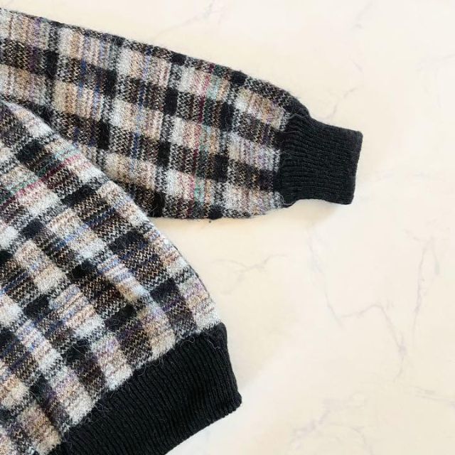 美品】サイズ38 ニット ジャケット チェック柄 ウールニット ふるじょ