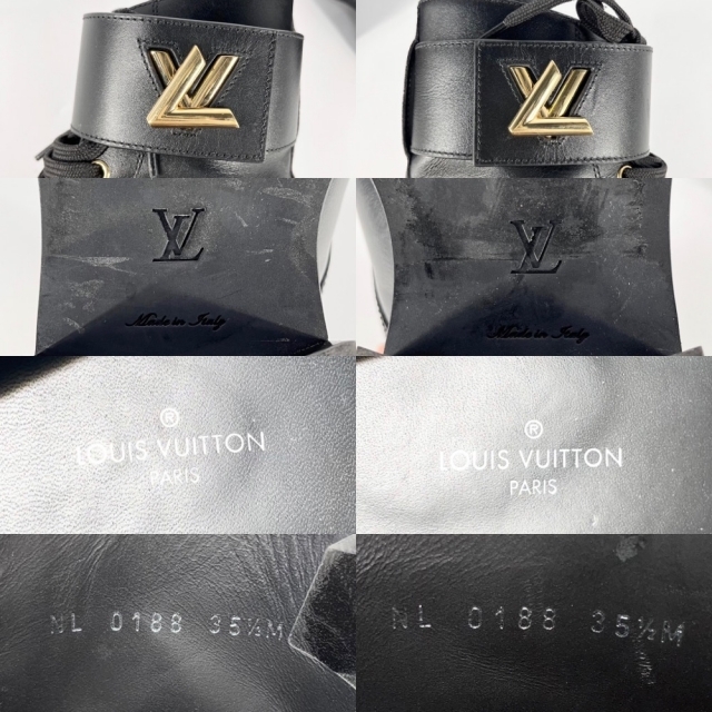 LOUIS VUITTON(ルイヴィトン)のLOUIS VUITTON ルイヴィトン ブーツ ワンダーランド・ライン フラットレンジャー ツイスト ショートブーツ 35 1/2 約22.5cm 靴 1A1IXW レザー    ブラック 黒 ゴールド金具 レディース 人気 美品【中古品】 レディースの靴/シューズ(ブーツ)の商品写真