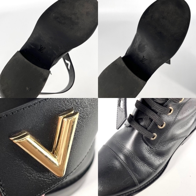 LOUIS VUITTON(ルイヴィトン)のLOUIS VUITTON ルイヴィトン ブーツ ワンダーランド・ライン フラットレンジャー ツイスト ショートブーツ 35 1/2 約22.5cm 靴 1A1IXW レザー    ブラック 黒 ゴールド金具 レディース 人気 美品【中古品】 レディースの靴/シューズ(ブーツ)の商品写真