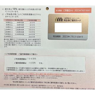 ミツコシ(三越)の三越伊勢丹　100万限度　株主優待カード(ショッピング)