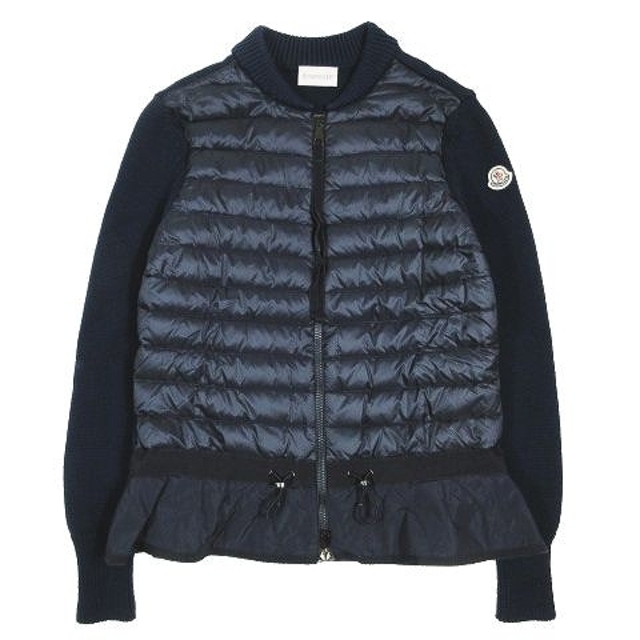 605cm着丈17AW MONCLER ニット 切替 ダウン ジャケット ブルゾン ネイビー