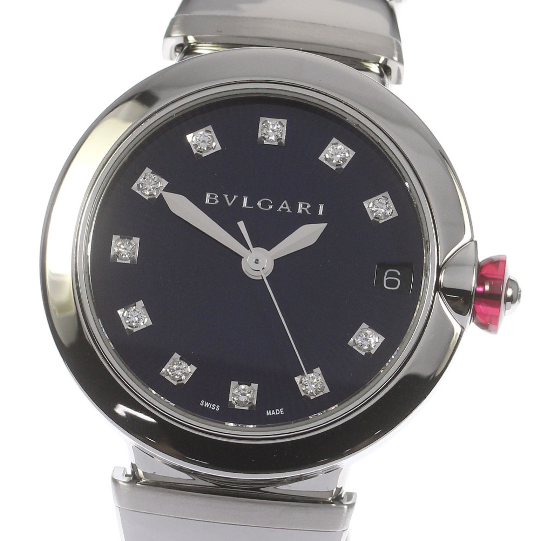 ☆美品★箱・保証書付き【BVLGARI】ブルガリ ルチェア デイト 11Pダイヤ LU33C3SSD/11 自動巻き レディース_715025【ev20】