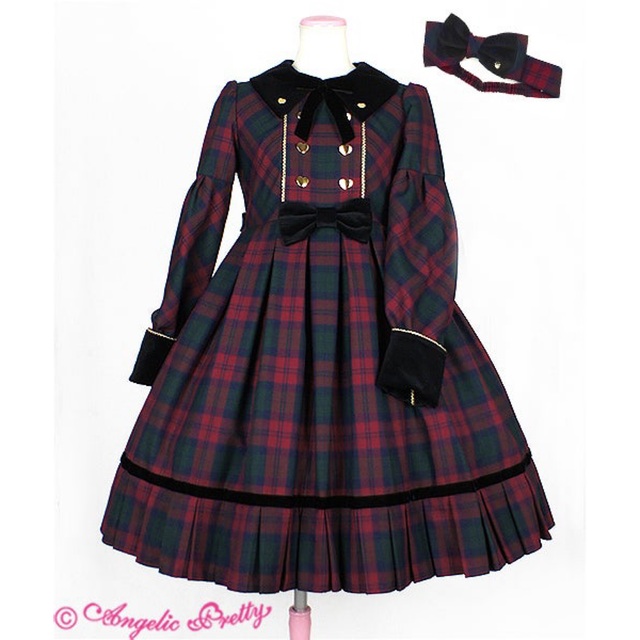 Angelic Pretty(アンジェリックプリティー)のModern StudentワンピースSet  ワイン レディースのワンピース(ひざ丈ワンピース)の商品写真