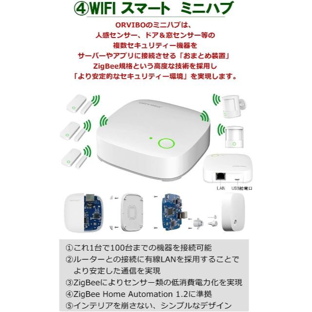 新品◇ORVIBO wifi防犯カメラ 人感・開閉センサー ハブ 5点セット