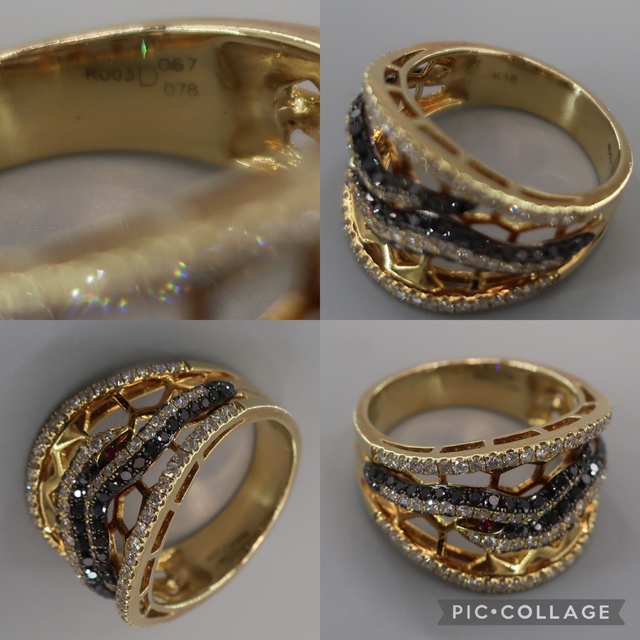 K18 イエローゴールド　ダイヤモンド　ブラックダイヤ　ルビー　リング　20号 メンズのアクセサリー(リング(指輪))の商品写真