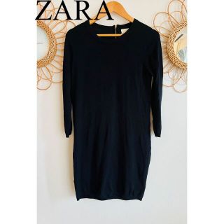 ザラ(ZARA)の美品　ZARA ザラ　ワンピース　ニット　バルーンワンピース　人気　完売　黒(ひざ丈ワンピース)