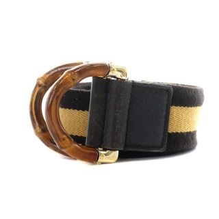 グッチ(Gucci)のグッチ シェリーライン バンブー ベルト コットン ベージュ 黒 138452(ベルト)