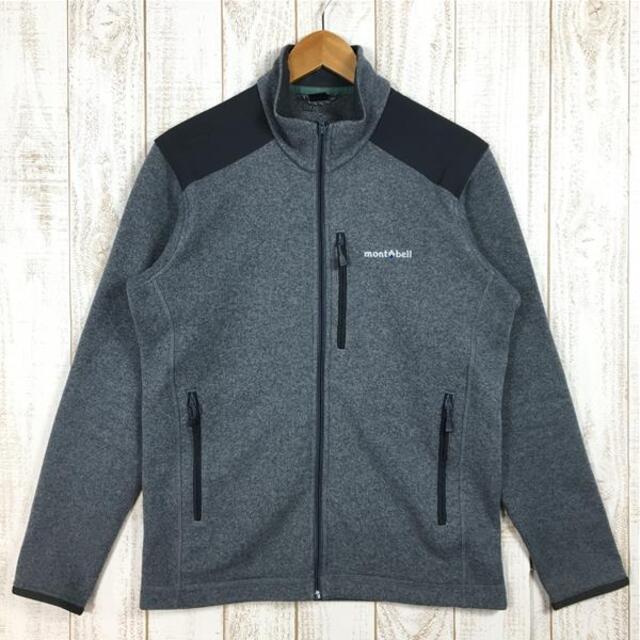 小汚れMENs M  モンベル クリマプラス ニット ジャケット ニット調 フリース MONTBELL 1106587 グレー系