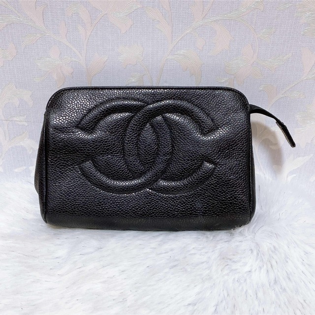 CHANEL(シャネル)のCHANEL　シャネル　ポーチ　ココマーク　ブラック　キャビアスキン レディースのファッション小物(ポーチ)の商品写真