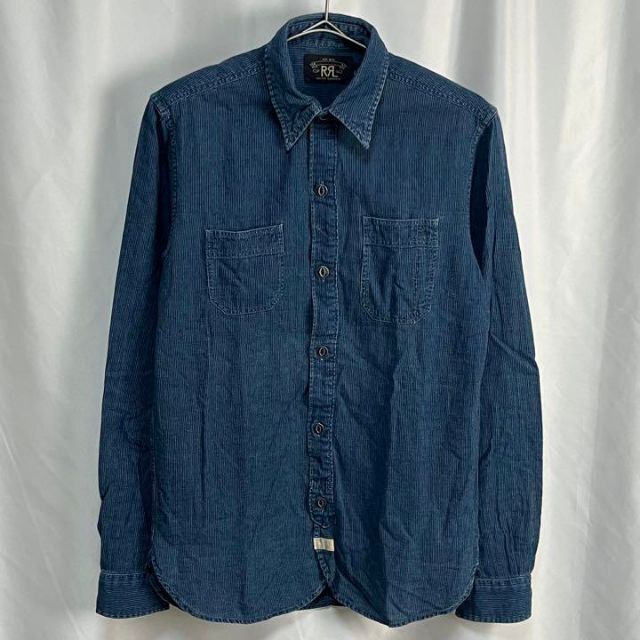 【美品】RRL INDIGO STRIPE WORK SHIRT チンストラップ