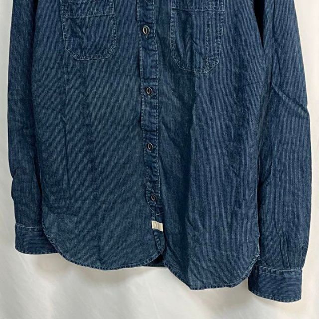 ダブルアールエル シャツ 長袖 ストライプ チンストラップ ワーク L 白 青