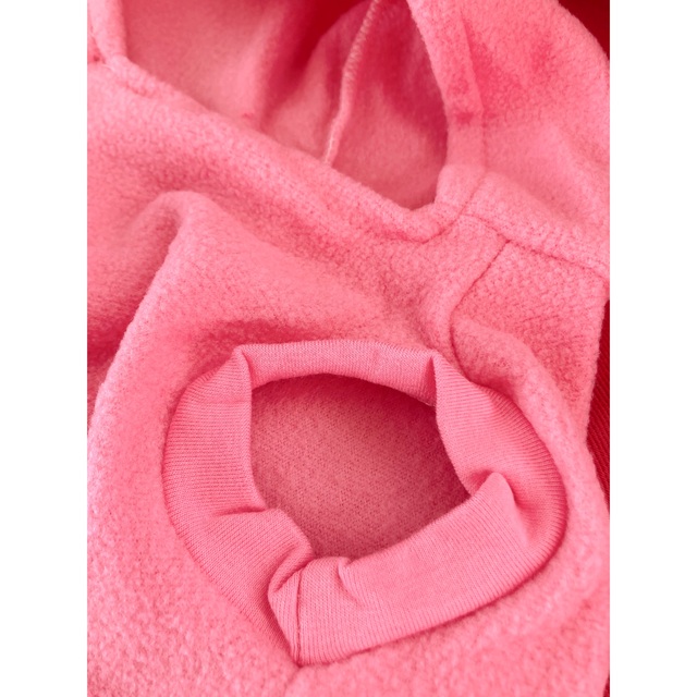 ペット　パーカー　いちごアップリケ　フリース　Lサイズ ハンドメイドのペット(ペット服/アクセサリー)の商品写真