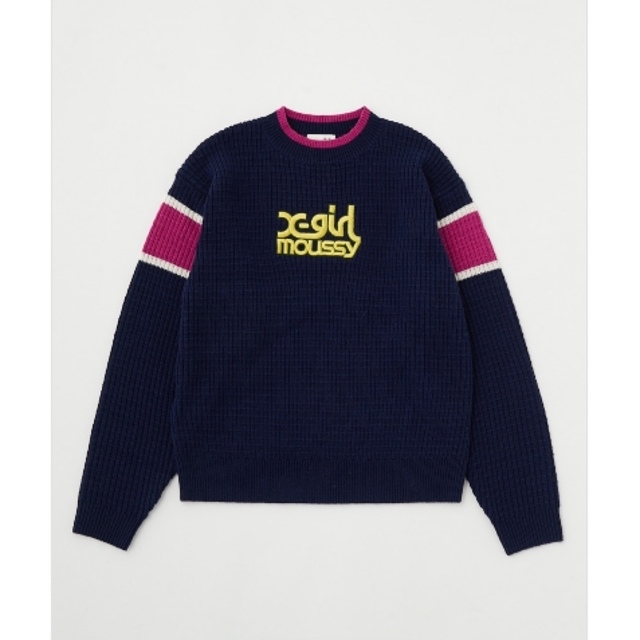 moussy(マウジー)のMOUSSY×X-girlコラボ♡XG LOGO LINE KNIT トップス紺 レディースのトップス(ニット/セーター)の商品写真