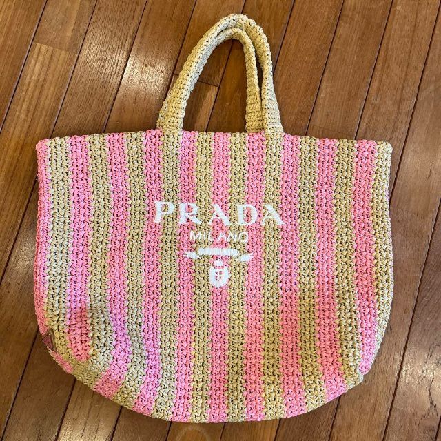 れはありま〃 PRADA - プラダ ストロー レザー トートバッグ ...