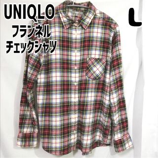 ユニクロ(UNIQLO)のユニクロ フランネルチェックシャツ 長袖ブラウス L 白(シャツ/ブラウス(長袖/七分))