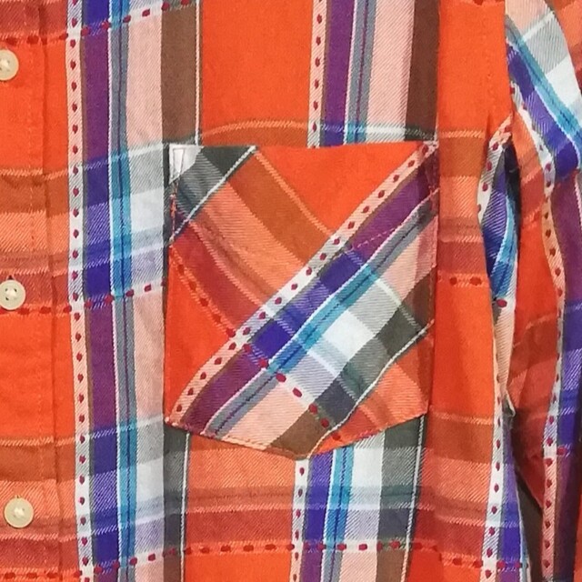 UNIQLO(ユニクロ)のユニクロ フランネルチェックシャツ 長袖ブラウス L オレンジ レディースのトップス(シャツ/ブラウス(長袖/七分))の商品写真