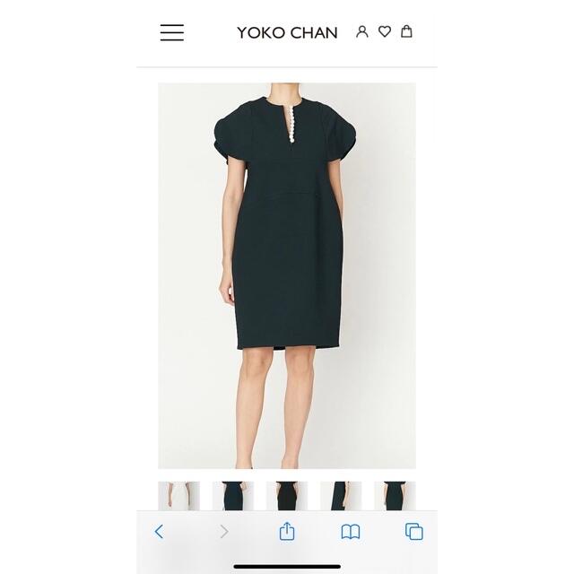 YOKO CHAN ネイビー フレアスリーブパールスリットラインドレス 36-