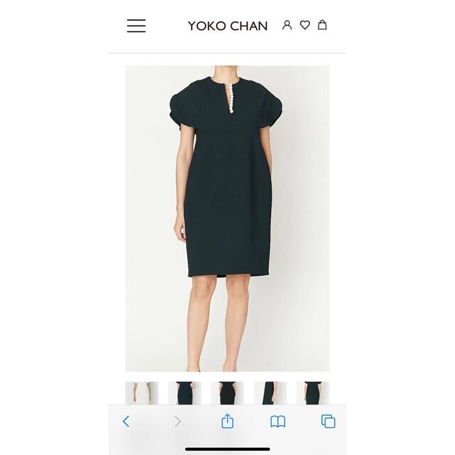 YOKO CHAN ネイビー フレアスリーブパールスリットラインドレス　3695cm肩幅