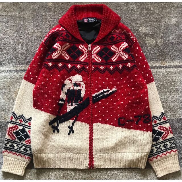圧巻のスキー柄\u0026ノルディック柄 風景画 CHAPS ニット ジャケット