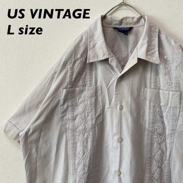 US古着　キューバシャツ　メキシカン　刺繍ライン　オープンカラー　男女兼用　L メンズのトップス(シャツ)の商品写真