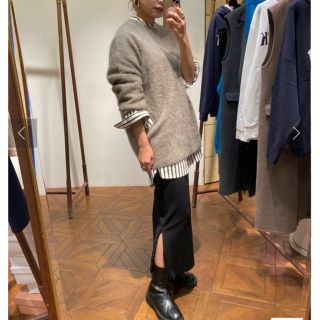 ラウンジドレス(Loungedress)の新品バンドカラーストライプシャツ　ブラウン(シャツ/ブラウス(長袖/七分))