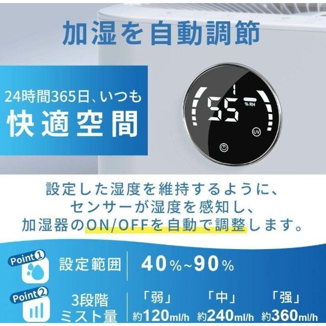 気化式加湿器♥大容量 4L 18畳対応 4重除菌 上部給水 加湿機 自動湿度