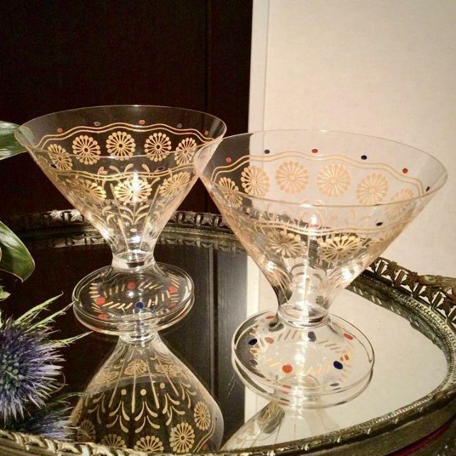 Baccarat レア★オールドバカラ 金彩＆エナメル彩 11965 シャンパングラス ペア 美品