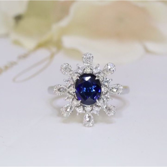 ピアス天然 ロイヤルブルーサファイア ダイヤ リング1.02ct k18 f