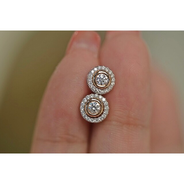 3way 0.3ct ダイヤモンド K18 yg トリロジー サークル ピアス